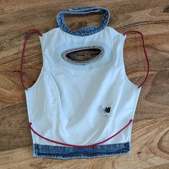 Diesel De-Thea Fringes Denim Sleeveless Top with Metal Logo US 2 XS Festival - Picture 4 of 5